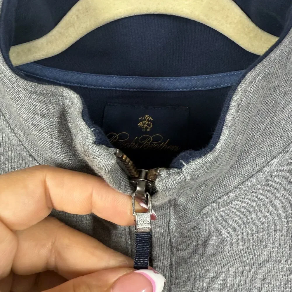 Brooks Brothers 346 Mens Medium Quarter Zip Pullover Gray 100% Cotton Sweatshirt